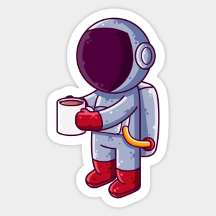 Cute Astronaut Drinking Coffee Cartoon Sticker